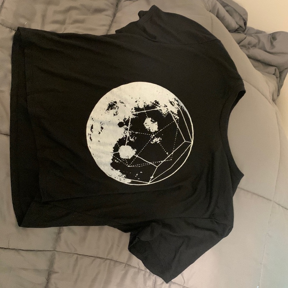 Unused, new crop top. Women’s large black and white with geometric moon.